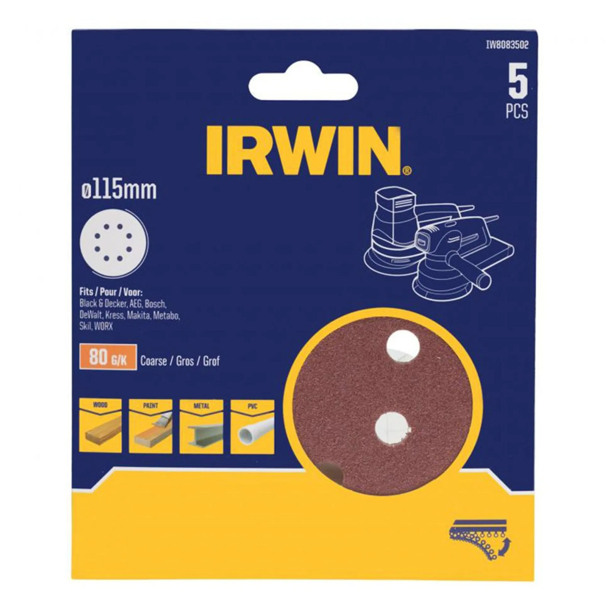 Schuurschijf Ø115mm K80 5st. Irwin