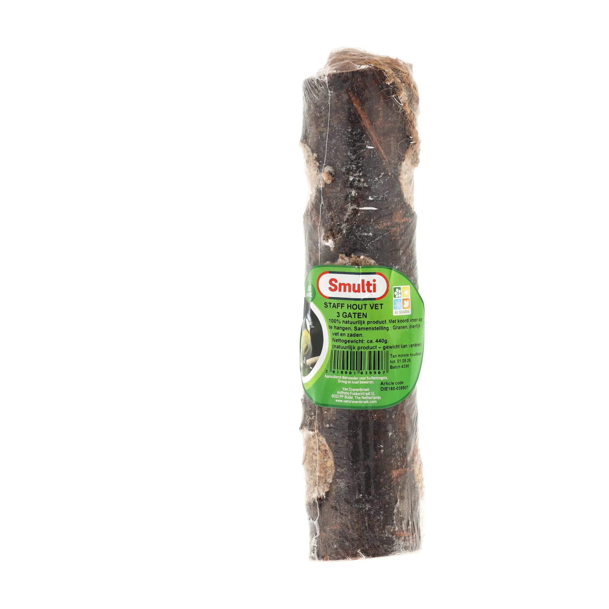Staaf hout vet 3 gaten Smulti