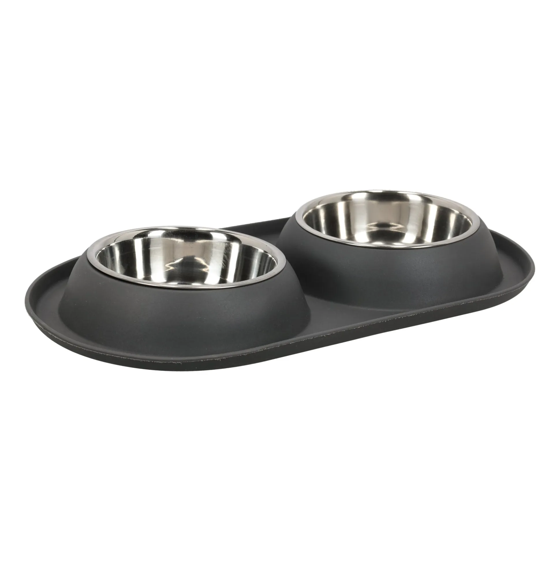 Voerbak duo rond Grafa 2x500ml d.grijs FP